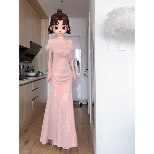 Wen Mi senior year 2025 pink adult dress evening temperament engagement banquet light luxury toast dress bride fishtail skirt long pink S