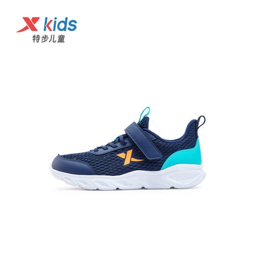 XTEP (XTEP) Zapatos para niños para niños y niñas de tamaño mediano Mesh Velcro Running Shoes Deep Blue/Gulf Blue 37