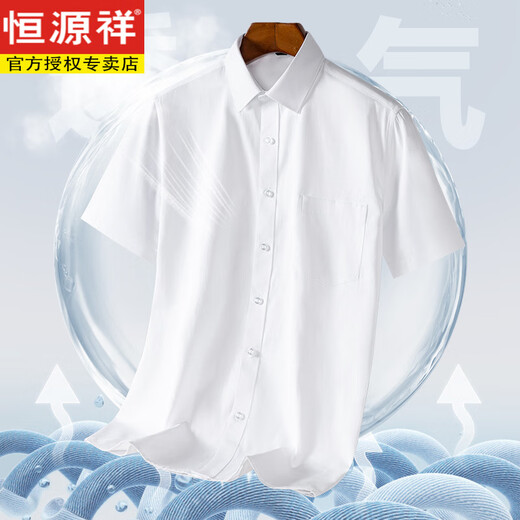 恒源祥春秋季白衬衫男士长袖商务职业正装免烫抗皱感短袖工装衬衣寸 DX6623 38