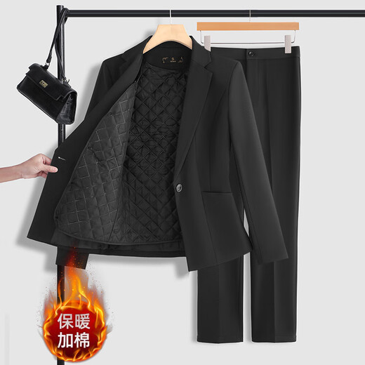 Chenfu thickened quilted suit jacket, feminine business professional suit, formal commuter workwear, winter work clothes (quilted) black jacket single piece XL recommended 110-120Jin Jin equals 0.5 kg