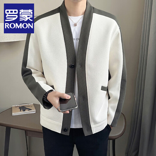 罗蒙（ROMON）华夫格开衫外套男士春秋季潮流男装上衣潮牌痞帅拼色休闲夹克 K687绿色 3XL