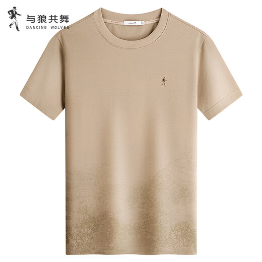 Tanzen mit Wölfen [einschließlich Mulberry-Seide] 7A Antibakterielles modalem chinesischem Stil Stickereien Kurzarm T-Shirt 701 Khaki XL (180)
