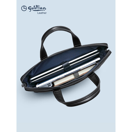 Jinlilai Herrenbeutel Handtasche echtes Leder großer Kapazität Weiche Leder Handtasche Aktboffer Krokodilmuster Kopfschicht Cowhide Business Bag Pendeltasche Schwarz Modell 13 Zoll