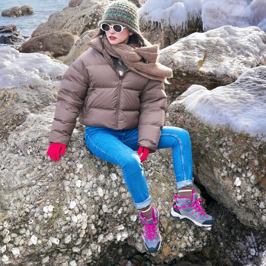悍途户外高帮登山鞋女防滑运动鞋耐磨防泼水越野爬山徒步鞋女 浅灰/浅粉色-723女款常规 37