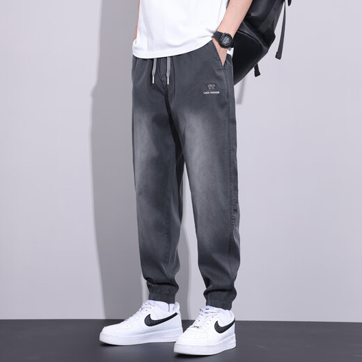 NASA BASE jeans hommes 2025 nouvel été mince ample tendance été neuf points sarouel en soie glacée vêtements de travail moderne gris XL recommandé 125-150Jin Jin équivaut à 0,5 kg