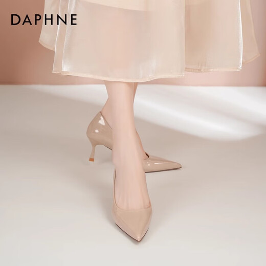 Daphne nude high heels for women 2025 autumn hot commuter women's shoes temperament pointed toe slim heels single shoes for women workplace leather shoes for women naked skin color [heel height 6cm] 36