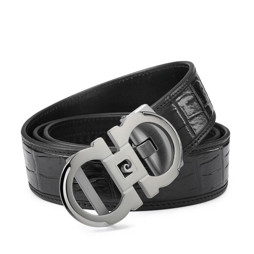 Pierre cardin [Light luxury crocodile leather] belt for men's genuine leather belt automatic buckle versatile belt Valentine's Day gift for boyfriend black 115cm