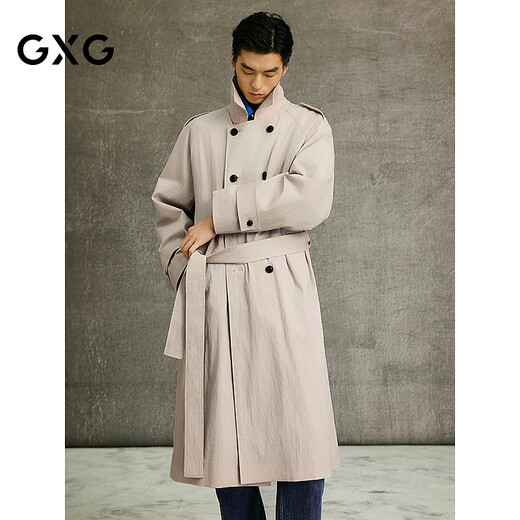 GXG Men's Light Khaki Raglan Sleeve Double-breasted Long Fashion Windbreaker 25th Spring New Arrival G25X081003 Light Khaki M