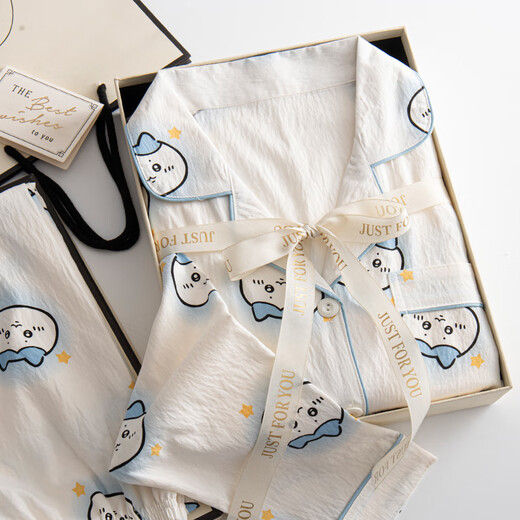 Cat man cute rabbit long-sleeved pajamas for women in spring and autumn thin pure cotton gauze 2025 new summer outdoor wear home clothes 826#KT cat#[Long Sleeve + Trousers] M [Suggest 80-100Jin[Jin equals 0.5 kg]]
