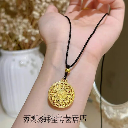 KERLA Old Phoenix Gold Store Model Plated 999L Gold Necklace Silver Women's Yellow Plated L Gold Eight Treasure Compass Pendant Retro Niche Medium Ancient Style Imperial Concubine Model-Eight Treasure Compass/Sand Gold