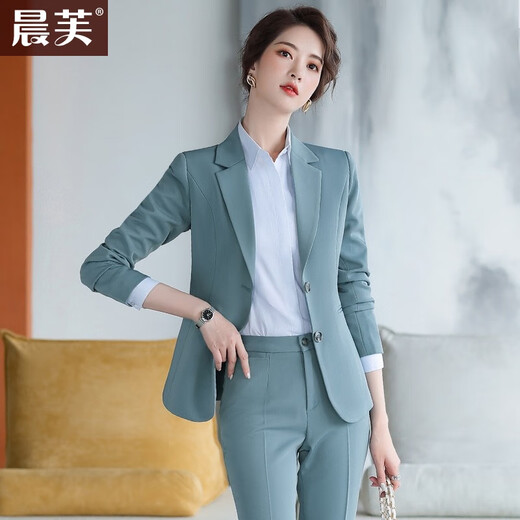 Chenfu professional blazer women's business interview formal white-collar sales suit suit manager hotel front desk work clothes gray suit + trousers XL recommended 110-120 Jin Jin equals 0.5 kg