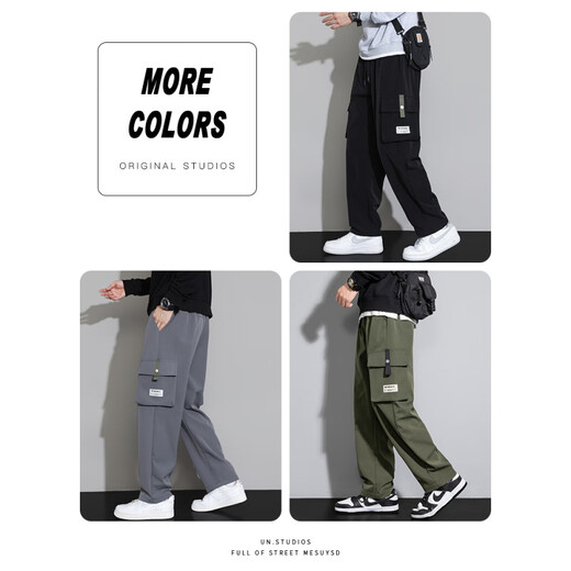 Pantalones de trabajo directo para pantalones de verano de verano para hombres Marca de moda estadounidense de moda múltiples pantalones de pierna ancha de gran tamaño 9930 Negro A XL 135-155Jin [Jin equivale a 0.5 kg]