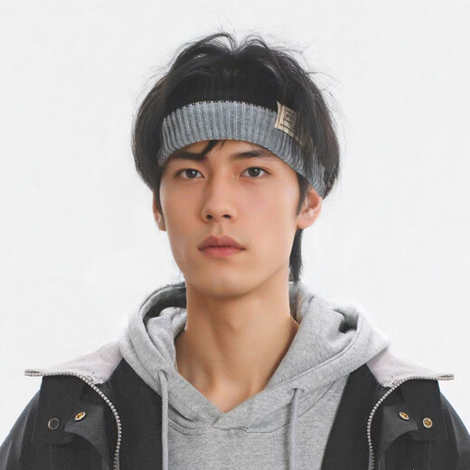 Jun Kuss japanische gestrickte farbblockierende Haarband-Männer Sport großer Kopfumfang Weitkante große Mark zweifarbig Stirnband Waschstirnband Stirnband Black Grey