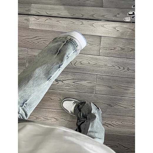 7家优品美式高街水洗做旧牛仔裤男火焰印花设计款直筒修身vibe微喇裤子潮 DDD-689#黄泥色 2XL