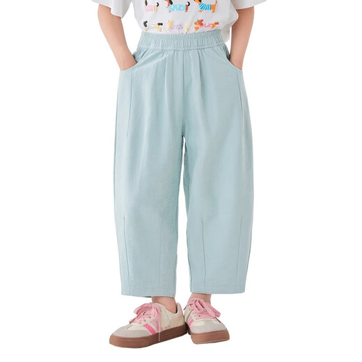 
moonkids girls' pants 2025 new summer wide-leg pants children's fashionable Haruna carrot pants summer girls casual sweatpants two-pair [15263 blue +15266 blue] 110 cm
