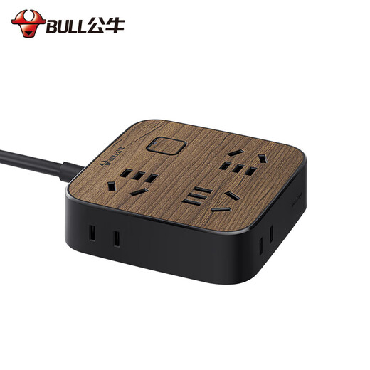 Bull (BULL) wood grain power strip, decorative power strip, wiring board, wired porous home office creative drag strip socket, porous electric plug board, ultra-thin plug, computer plug-in board, total length 1.8 meters, 6-digit master control R3330, official authentic retro imitation wood grain decorative socket, fire retardant style