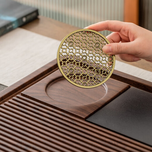 Haofeng 2025 New Solid Wood Tea Tray Household Tea Maker Tea Table Ebony Pattern Tea Tray Drainage Tea Set Mid-Autumn Festival Gift