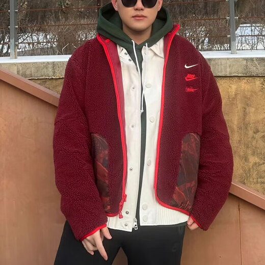 耐克（Nike）外套男装上衣 春秋季新款保暖仿羊羔绒立领时尚运动服休闲服夹克 FZ6194-677/红色/龙年限定 M (170) /建议120-130斤