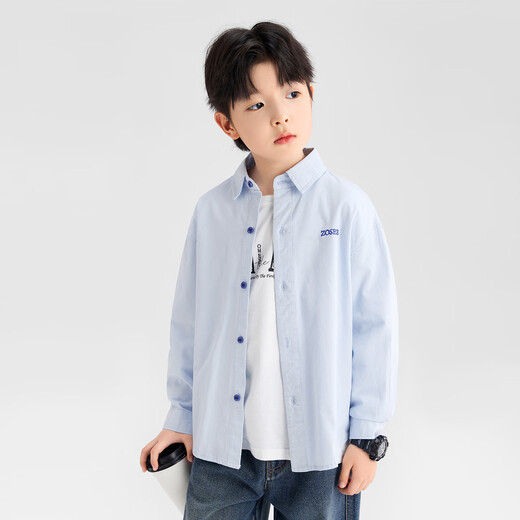 Zuoxi boys' shirts children's shirts spring and autumn thin coat pure cotton 2025 new style boys' inner wear blue 170