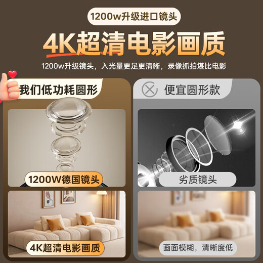 Mingsheng Home Plug-in Camera 4K Monitor ultra claro 360 grados sin ángulos muertos con visión nocturna 4G Teléfono móvil inalámbrico Remoto interior y al aire libre Monitoreo recargable de la puerta de automóvil de alta definición