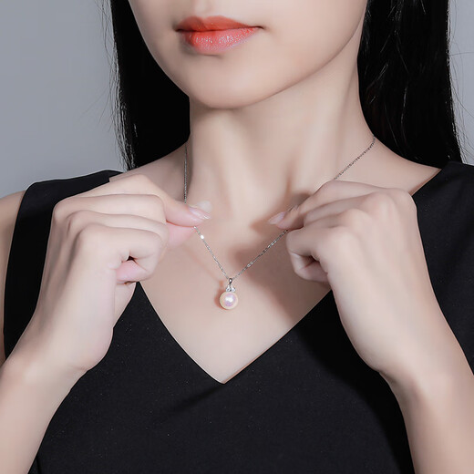 Shiyi mother-of-pearl pendant single S925 sterling silver clavicle necklace with bow simple women's birthday gift 10mm white beads