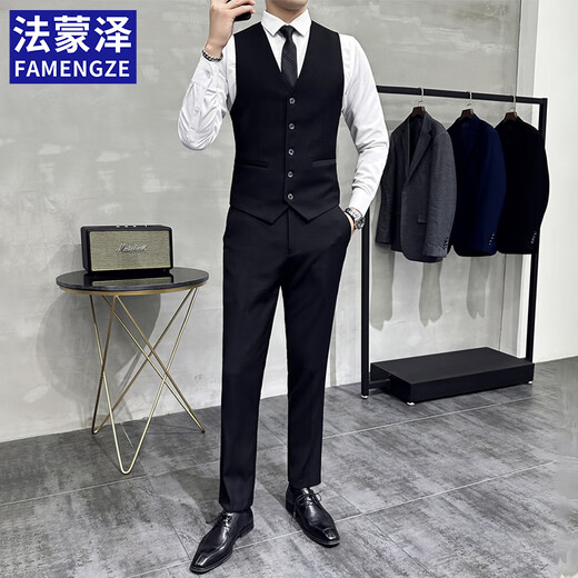 Farmontje Anzug Weste Set Herrenhochzeitsbräutigams-Gruppengeschäft Casual Large Size Workwear Weste Professionelle Herrenkleidung Schwarz Weste + Krawatte 4xl [155-170jin [Jin ist 0,5 kg]]