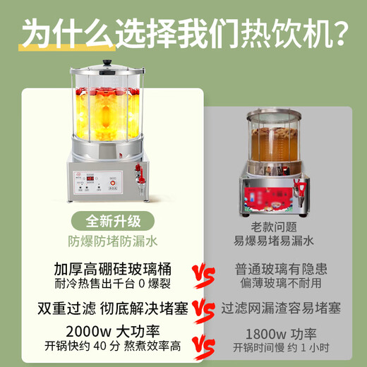 Chuwei Tiancheng commercial large-capacity hanging pear soup machine sour plum soup beverage machine multi-functional 20L30L explosion-proof glass hot drink stewing machine 20L (37*37*65cm)