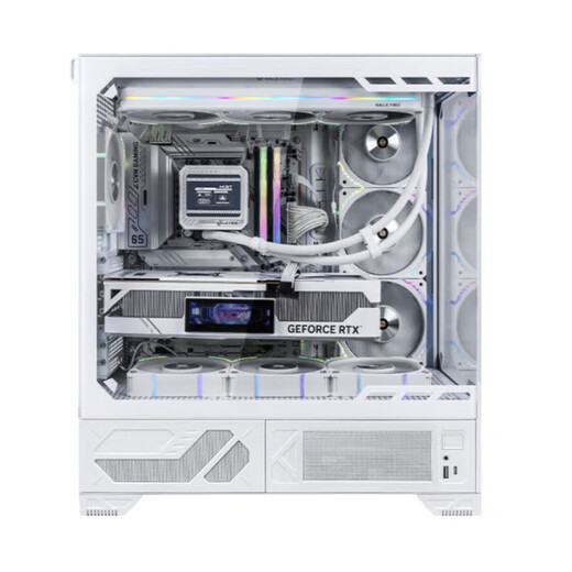 VALKYRIE VK03 LITE gaming case with display sea view room panoramic column-free touch screen ATX back plug 360 water cooling 270 full view white game screen computer case VK03 Lite white + A360 water cooling + prism fan*7