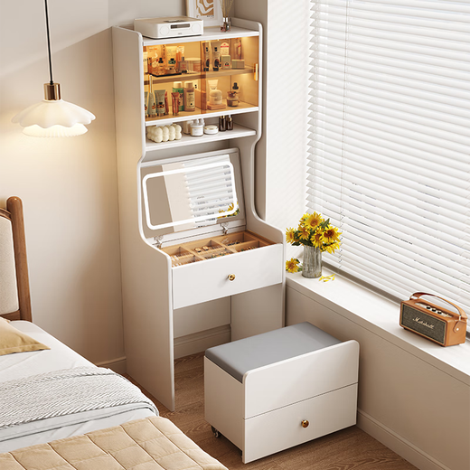 Stamen solid wood dressing table bedroom antique style dressing table small apartment bedside table cabinet integrated storage storage cabinet white 50cm solid wood dressing table + USB socket + makeup stool, installation included, makeup stool of your choice