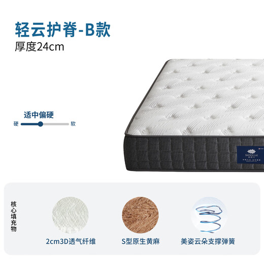 索思乐床垫1.8x2米 席梦思床垫天然乳胶1.5x2米弹簧床垫 家用软硬垫 B款【硬支撑 适中偏硬】 1350mm*1900mm