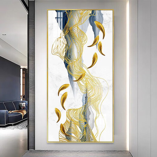 
New Chinese style porch background wall decorative paintings and crystal porcelain mural Jiuyu picture corridor vertical single painting TXMG11158 70*140 wall width 90-100cm texture silver aluminum composite