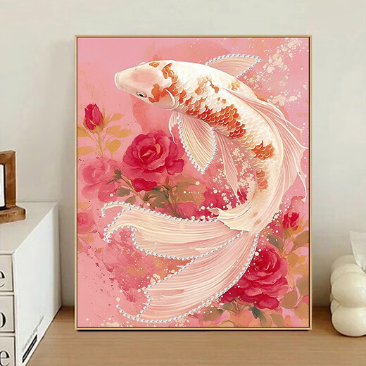 
Rose koi pearl painting DIY hand-painted hand-painted painting coloring digital oil painting coloring fill beautiful decorative painting R12392 pearl + glue 5065 oil painting set + fine frame four colors