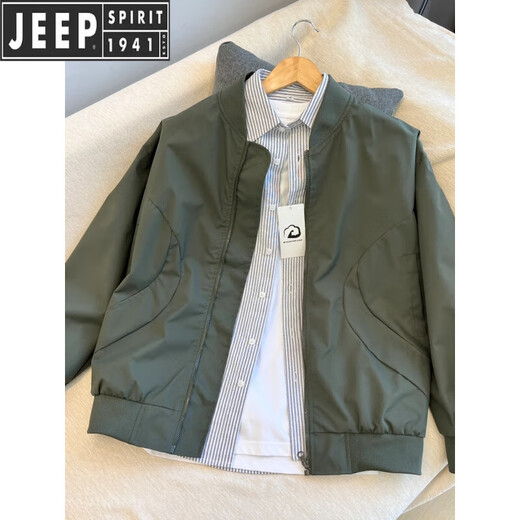 JEEP SPIRIT2025 new baseball uniform jacket men's spring and autumn bomber jacket men's American fashion brand handsome casual jacket zipper black L recommended 140Jin Jin equals 0.5 kg within