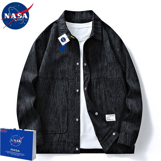 NASADKGM外套男美式复古工装衬衫夹克男宽松休闲百搭情侣上衣服大码男装 米灰 XL