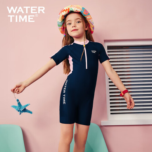 WATERTIME children's swimsuit girls one-piece training medium and large children's sun protection swimsuit 2025 new style blue/pink 140 (131-143cm/27-34kg)