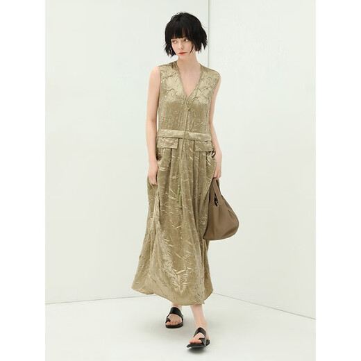 COCOBELLA high luxury texture pleated texture vest skirt tassel glossy golden style dress FR160 dress FR160 M