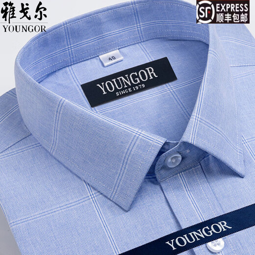 MAYOR雅戈尔衬衫男短袖2025新款夏季高端商务休闲正装爸爸格子衬衣 DX6636 42