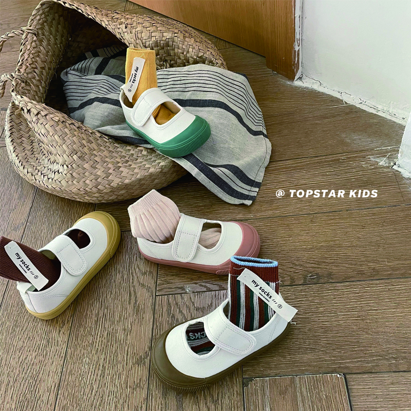 TOPSTAR children's canvas shoes girls boys kindergarten indoor shoes small white shoes baby children's shoes soft sole shoes green 23