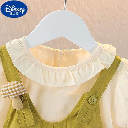 迪士尼（Disney）女童夏季套装背带裤打底衫可爱休闲宽松女孩薄款女宝宝夏款两件套 果果套装 绿色- 73 cm