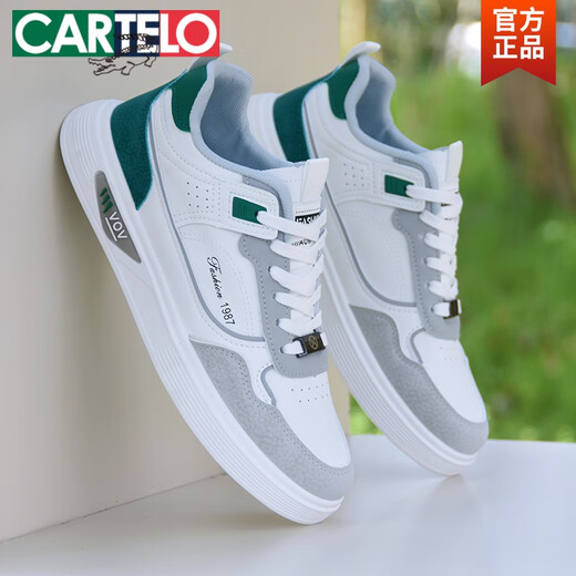 卡帝乐鳄鱼（CARTELO）鞋子男春秋新款小白鞋男透气运动休闲鞋韩版潮流百搭软底休闲板鞋 BK9910白灰 39