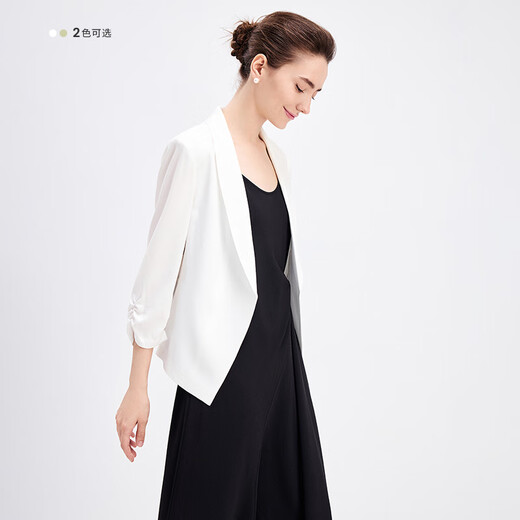 Navigare Italian small sailing lady's small suit spring and summer slim three-quarter sleeve single suit commuting green fruit collar suit for women Glacier White M