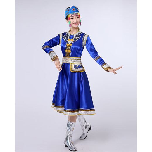 Yinxin Mongolian costume women's performance clothing new ethnic minority Mongolian dance stage performance clothing large swing skirt blue short XL