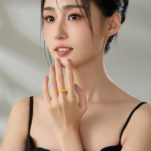 Laomiao gold ring boutique 5G Golden Years interlocking solid gold women's ring to give to girlfriend and wife's birthday Chinese Valentine's Day gift Golden Years women's ring 16# about 4.5g