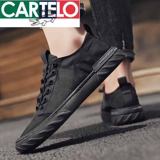 
CARTELO brand men's shoes summer ice silk canvas breathable chef kitchen work non-slip black board shoes labor protection trendy shoes [W838] black 40