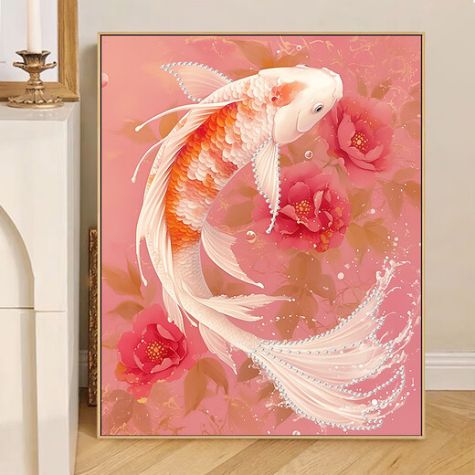 
Rose koi pearl painting DIY hand-painted hand-painted painting coloring digital oil painting coloring fill beautiful decorative painting R12392 pearl + glue 5065 oil painting set + fine frame four colors