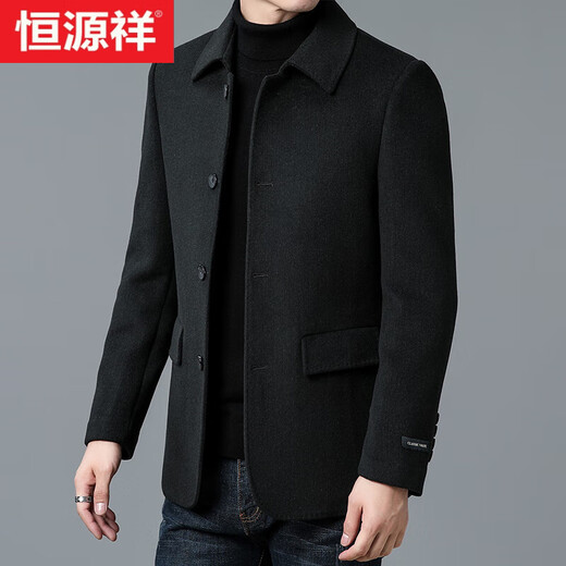 Hengyuanxiang Wolljacke Herren Herbst und Winter kurzes Doppelsiedel Wollmantel im Winter verdickten mittleren und jungen Kaschmir-Herren-Wolljacke 3313 Modelle-Schwarz [doppelseitige Wolle] L 175 Größe-Empfohlenes Gewicht 130-145 Jin [Jin gleich 0,5 kg]