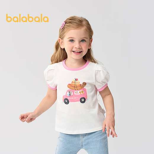 Balabala children's clothing girls short-sleeved T-shirt baby bottoming shirt top 2025 summer puff sleeves 208225117015