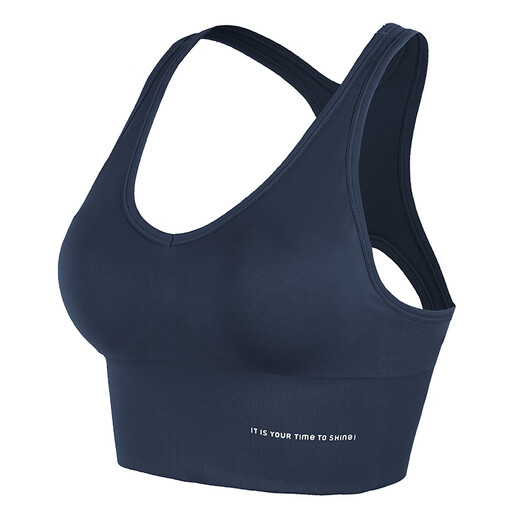 ANNERUN wide shoulder strap sports bra women's anti-sagging all-in-one running Pilates yoga vest beautiful back fitness bra blue M