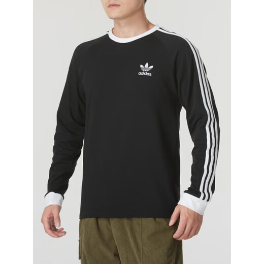 Adidas Clover Camiseta de manga larga Camiseta Hombres 2025 Autumn New Sportswear Round Neck Top Casual Top IA4877 Black XS