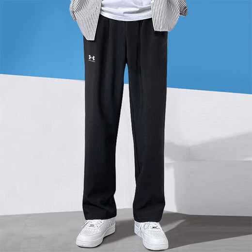 UNDERARMOR Men's Pants 2025 Winter New Sports Pants Fitness Training Pants Loose and Lightweight Black Straight Pants Men's Knitted Straight-Pocket Zipper-Black 2XL (185) /94A